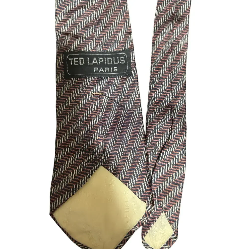 Vintage Ted Lapidus Men's Red & Gray Striped Necktie